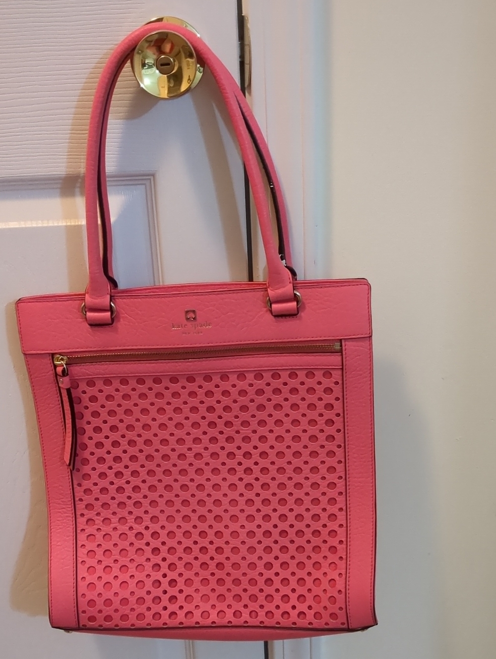 Kate Spade Salmon Pink Perforated Leather Tote